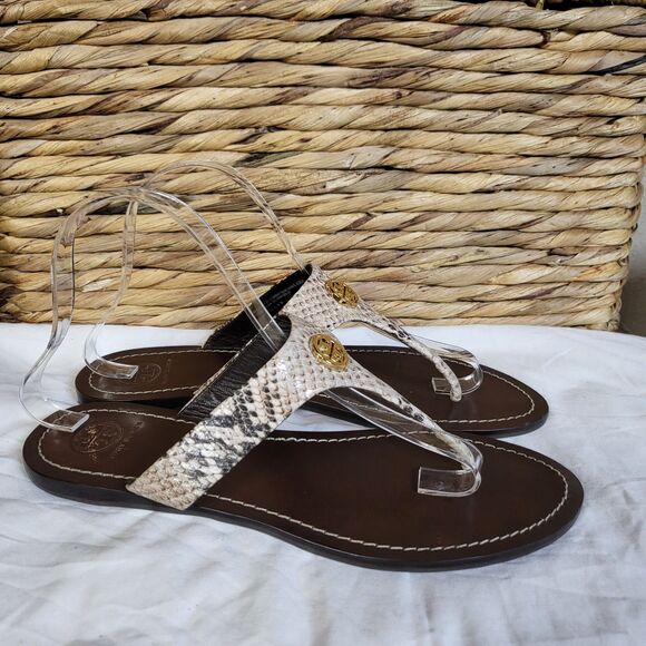 Tory Burch Snakeskin and Brown Sandals - Picture 1 of 6